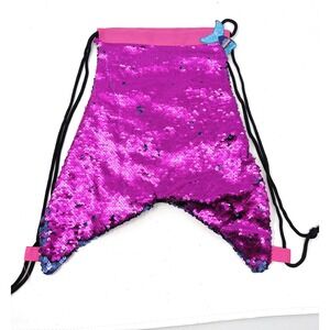 Sequin Mermaid Tail Drawstring Backpack Pink‎